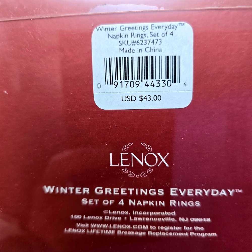 Lenox Winter Greetings Everyday Napkin‎ Rings Set of 4 Holly Berries Ivory China - Picture 4 of 14